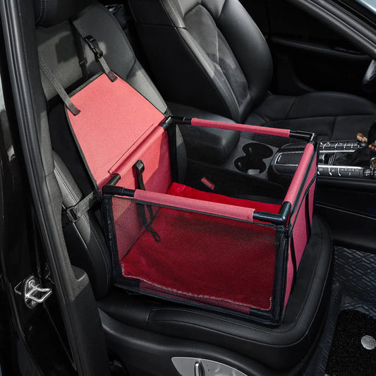 Portable Small Pet Car Booster Seat (Up to 11 lbs, W/ Leash & Mesh Window)