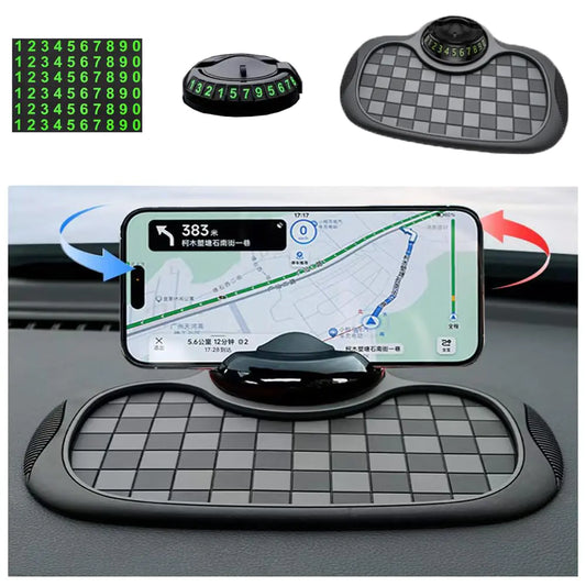 Grid-Style Car Dashboard Anti-Slip Mat (W/ Phone Holder)