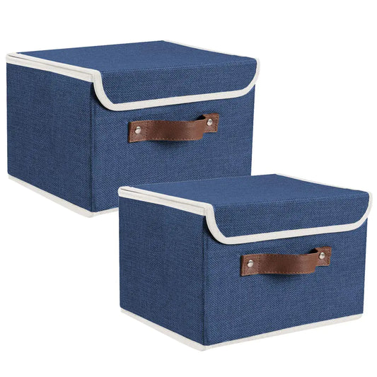 2-Pack Collapsible Storage Bins (Blue, 15"x10"x10", Lidded)